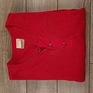 HEALTHKNIT Red Cotton Polyester Blend USA Sz L Mens Henley Long Sleeve Shirt VTG